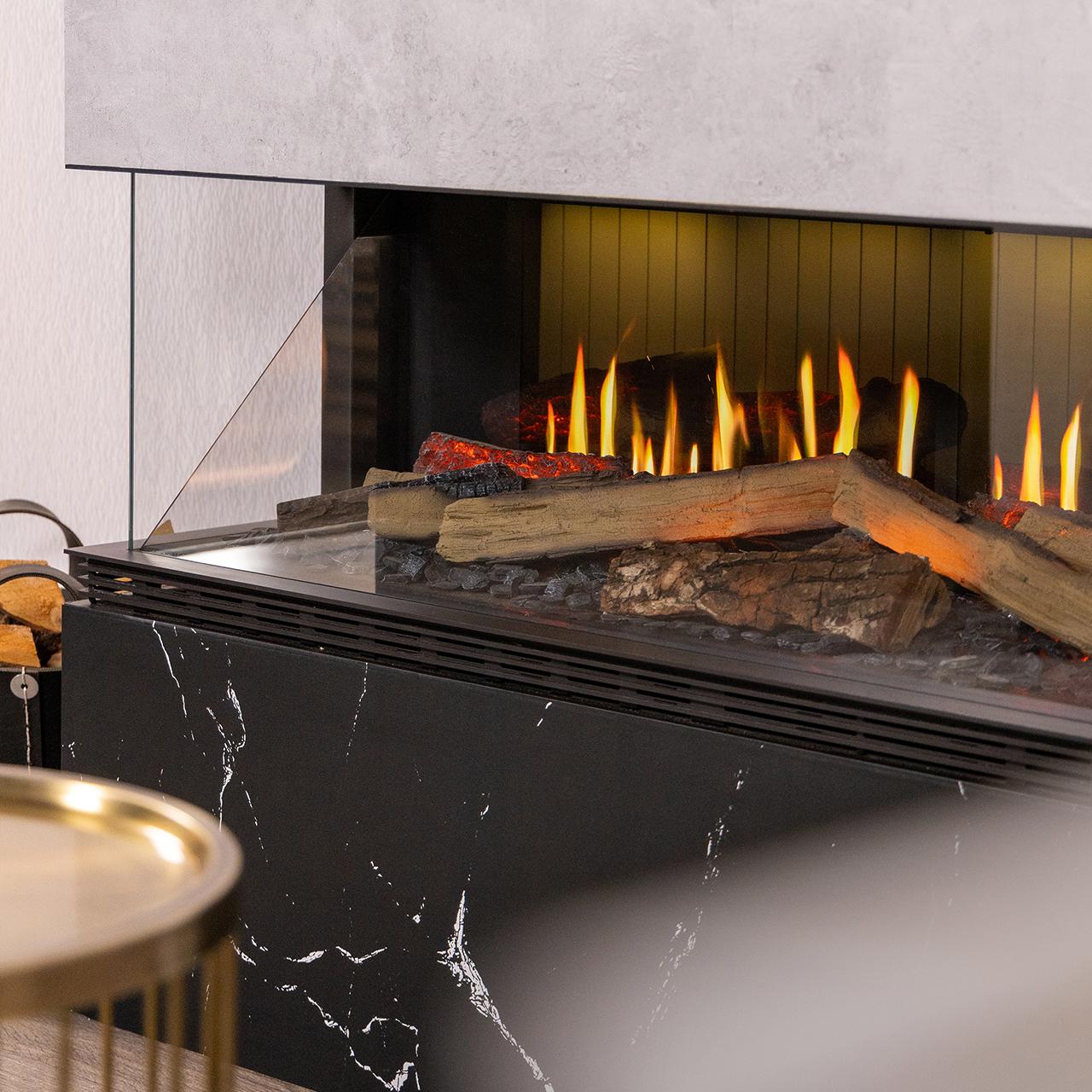 Dimplex Vista 130 III 3-seitiger Premium Elektrokamin mit Opti-V 3D Flammen LED Real Flame Effekt und Heizfunktion für modernes Wohnambiente