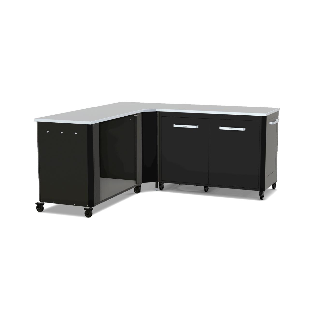 Cozze Outdoorküche Bundle mit Ecktisch, Schrankmodul 120 cm & offenem Modul 115 cm mit Edelstahlplatte