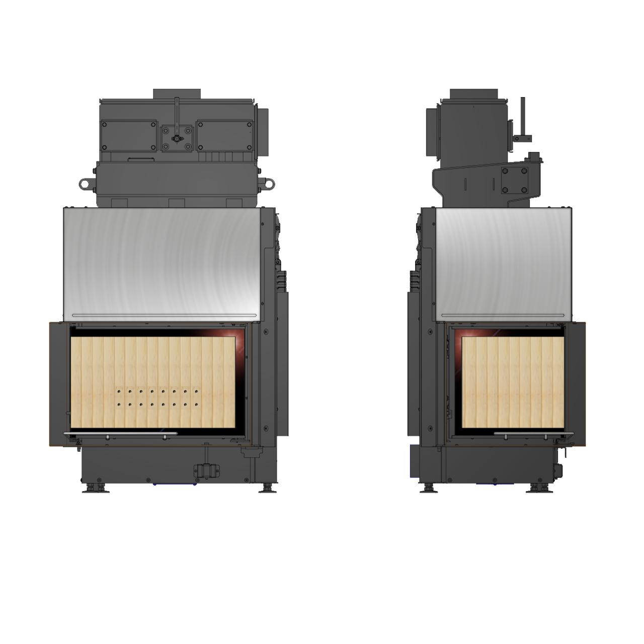 Kamineinsatz wasserführend Brunner Kamin-Kessel Eck 45/67/44 STL S04.2 links, Schiebetür 12 kW