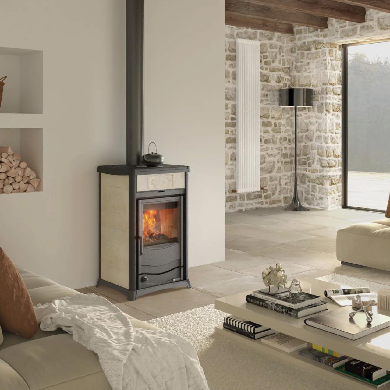 Kaminofen wasserführend La Nordica Termorossella Plus DSA.16 11 kW - Ausführung: Ceramica Panna