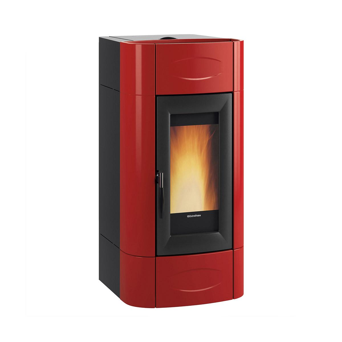 Pelletofen wasserführend Extraflame Evolution Line Isidora Idro H20 5.0 Evo mit 22,4 kW - Verkleidung: bordeaux