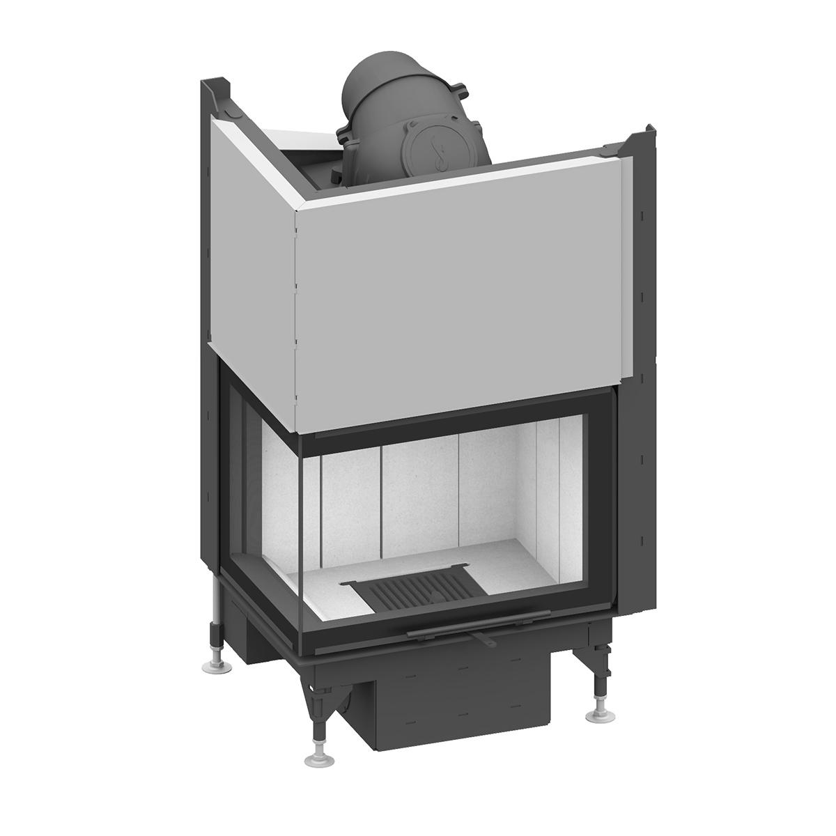 Eck-Kamineinsatz Schmid Ekko L 67(45) h evo mit 9 kW - Türhöhe: 51 cm - Brennraumauskleidung: Schamotte Weiß - modulares Blendrahmensystem: nein