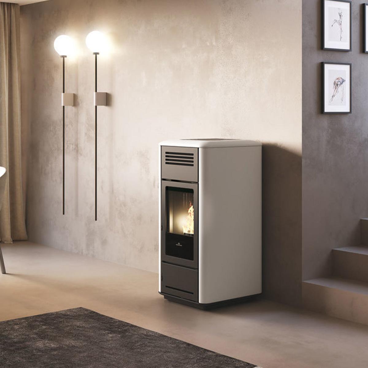 Pelletofen wasserführend Edilkamin Milla H 12 Evo 11,9 kW - Keramik: Weiß