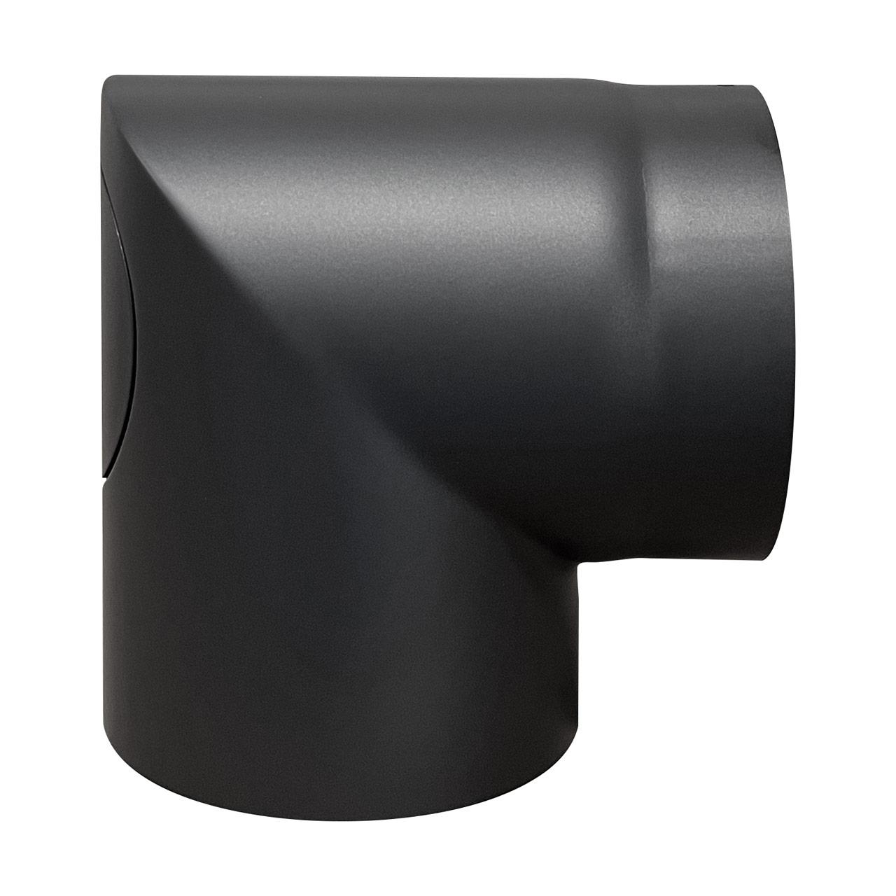 Ofenrohr Bogen 2tlg. starr geschliffen mit Tür DN 180 mm 90° Schwarz