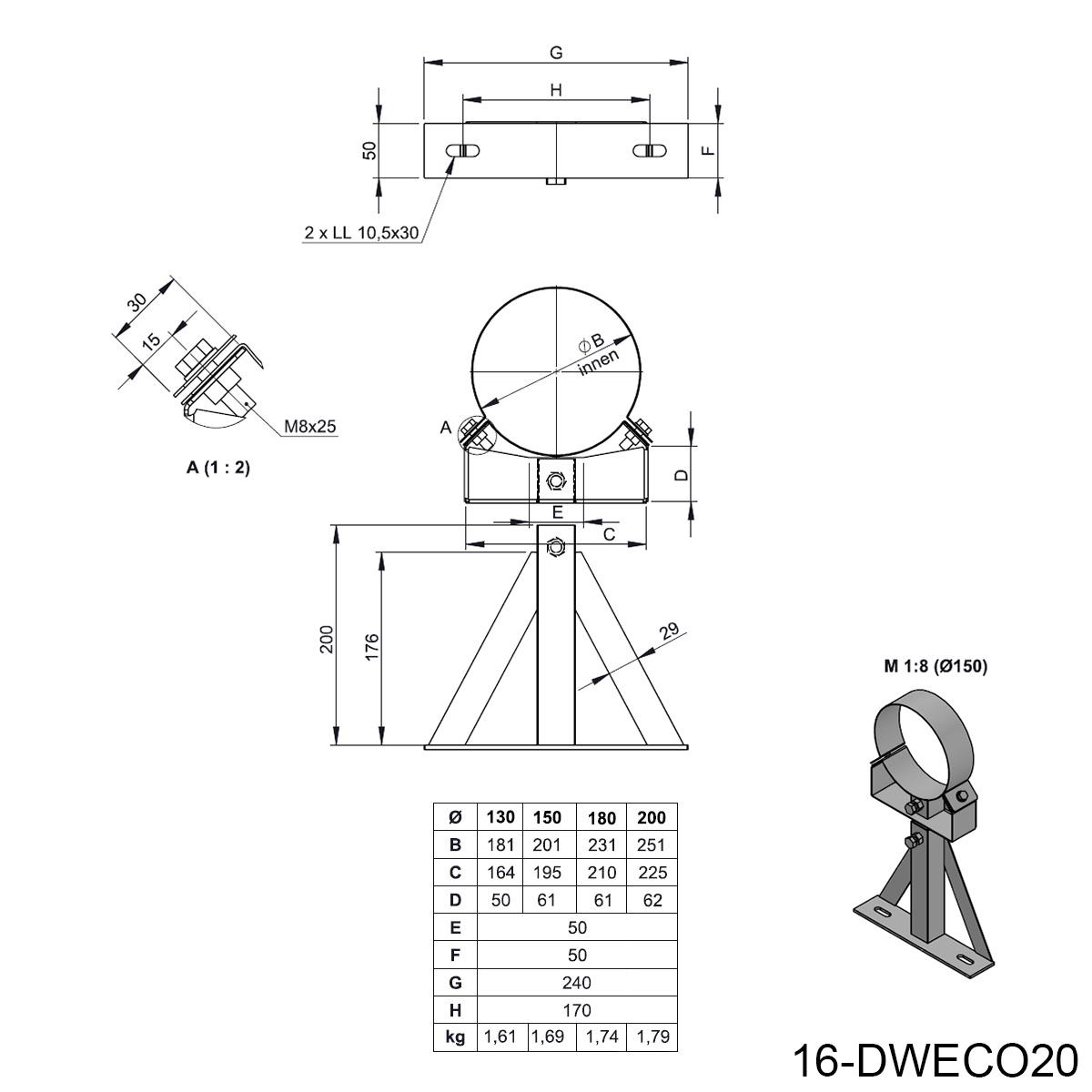 Jeremias DW-BLACK Wand- und Kopfteil für Wandhalter (Wandabstand ab 250mm) - für Schornstein-Innendurchmesser: 180mm