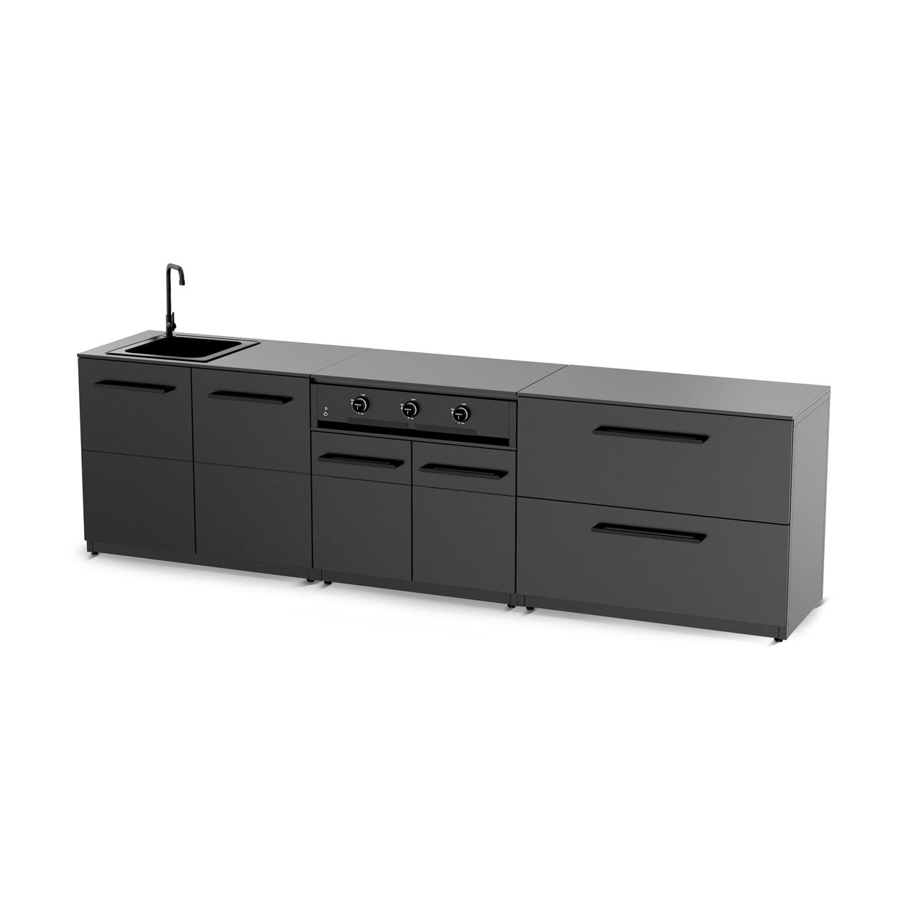 Outdoorküche Cozze Elements mit Combo 900 Plancha Grill und Spülmodul, Länge 3100 mm