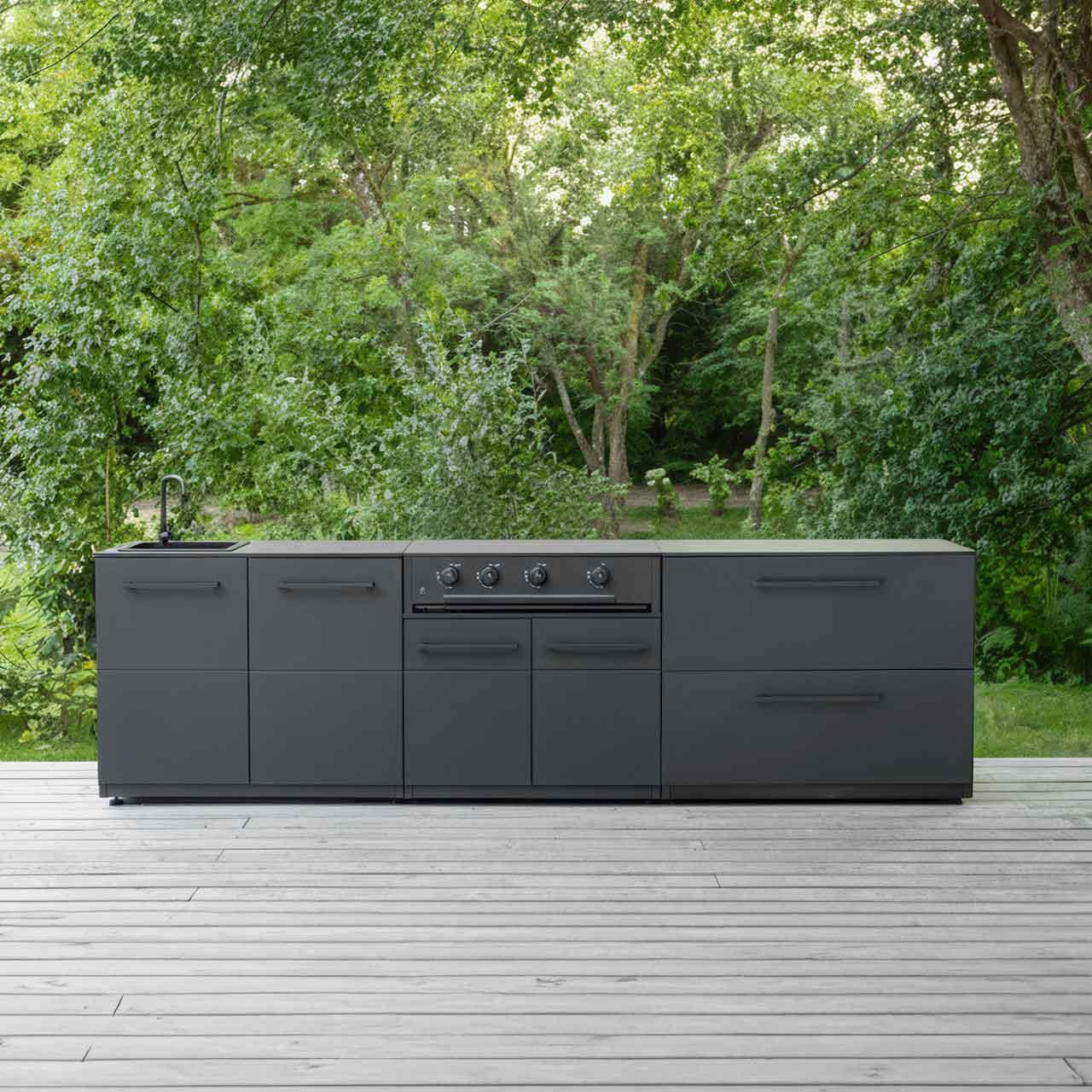 Outdoorküche Cozze Elements mit Combo 900 Plancha Grill und Spülmodul, Länge 3100 mm
