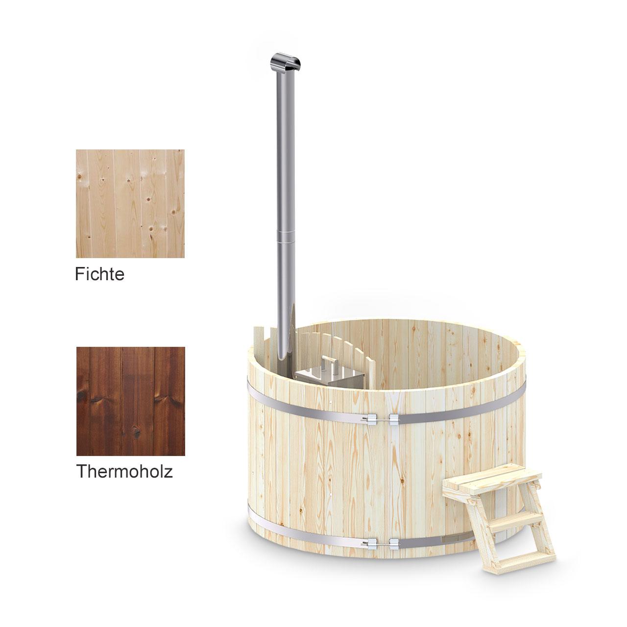 Hot Tub AA-Kaminwelt Badefass DN 2400 mm mit Innenofen - Holz: Fichte - Ofen: Edelstahl (24 kW)