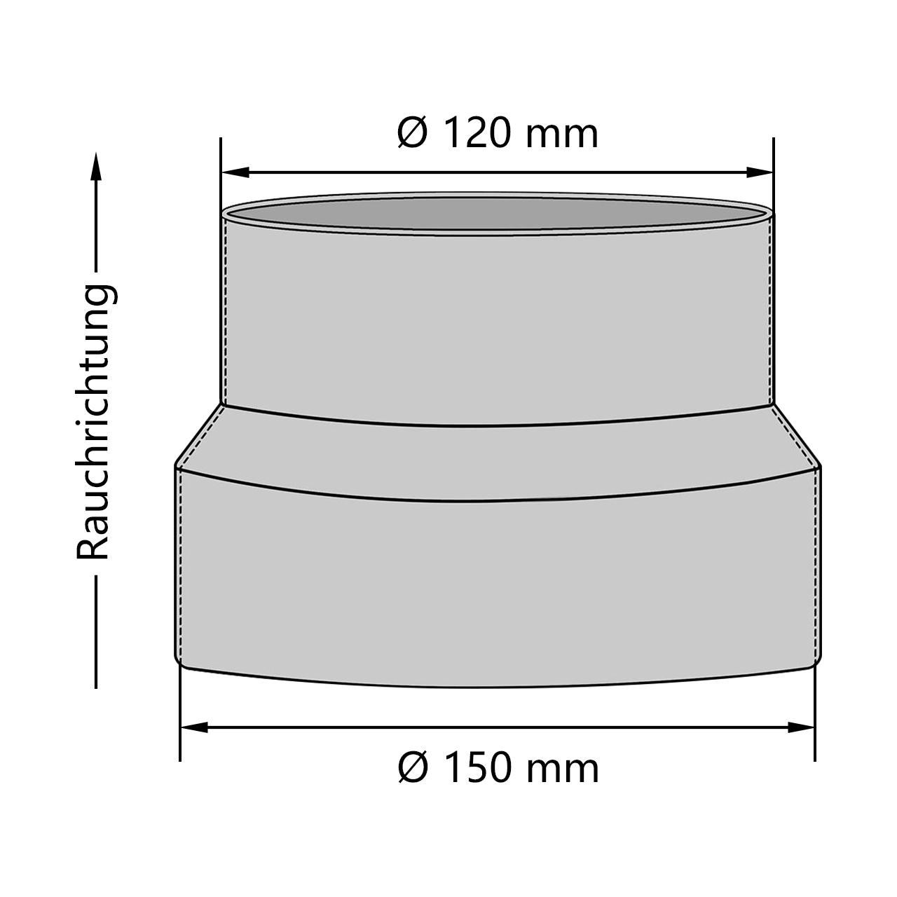 Ofenrohr Reduzierung DN 150 auf 120 mm Gussgrau