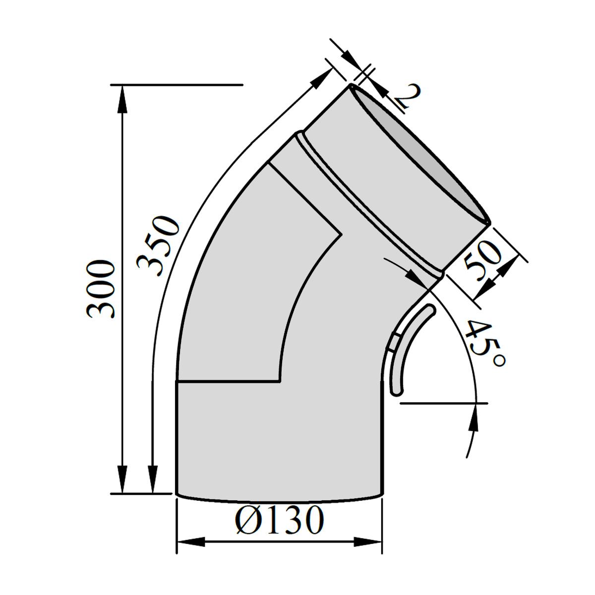 Ofenrohr Bogen gezogen mit Tür DN 130 mm 45° Schwarz