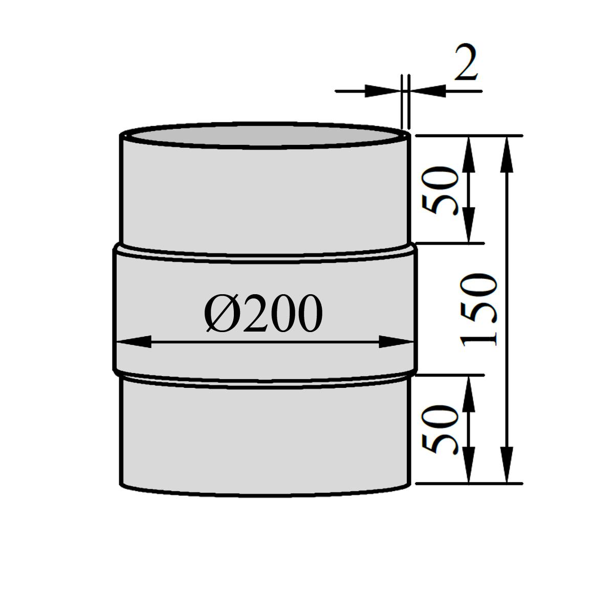 Ofenrohr Adapter DN 200 mm Länge 150 mm Schwarz Verbindungsstück