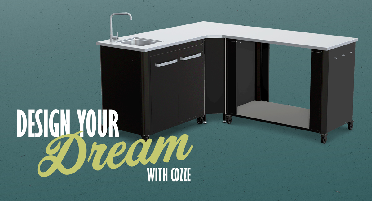 Cozze Outdoorküche Bundle: Ecktisch, Spülenschrank 90 cm & offenes Modul 115 cm mit Edelstahlplatte