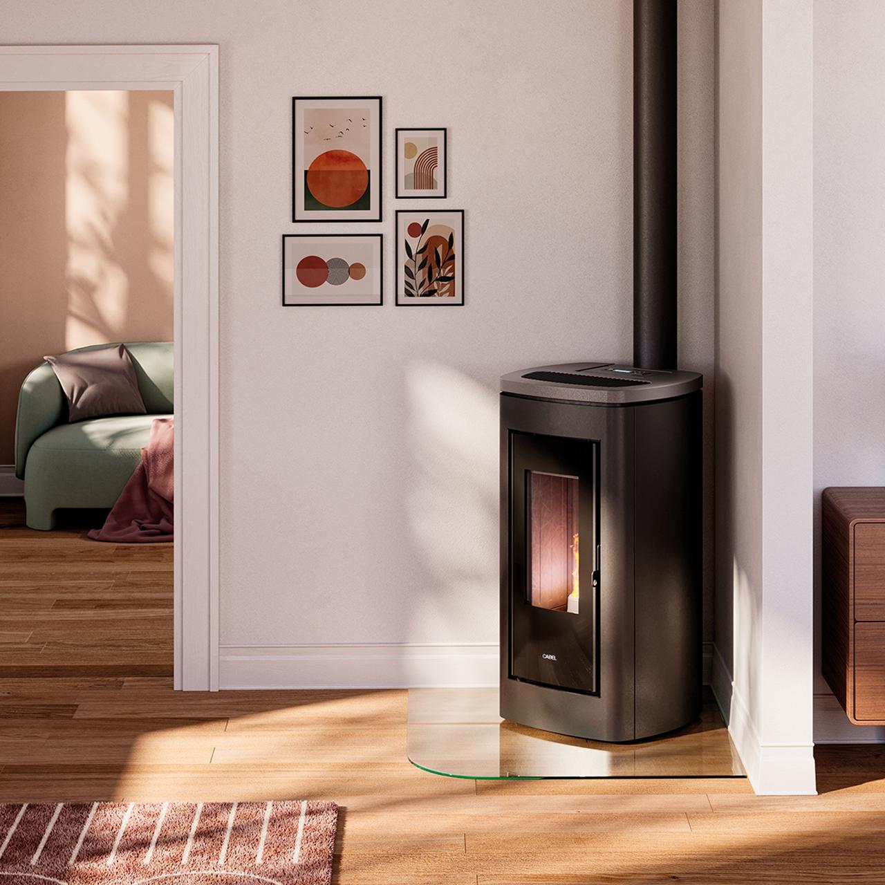 Pelletofen Cadel Eclipse Plus 11, 10,5 kW - Ausführung: Stahl Anthrazit/Top Titanium