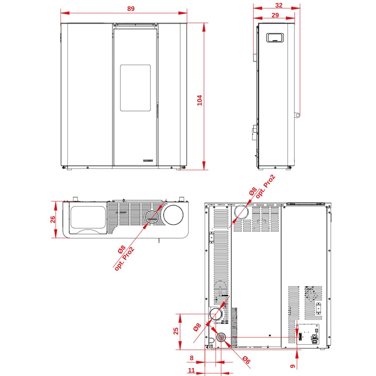 Pelletofen Palazzetti Ecofire Scarlet TC 9, 9 kW - Ausführung: Stahl Elfenbein
