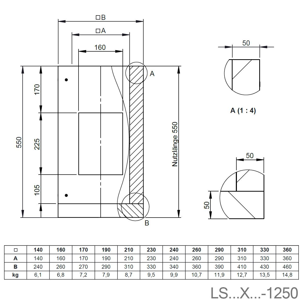 Jeremias Furado-F Sockelelement 500mm für Kondensatbehälter mit Ausschnitt für Revisionstür - Schachtmaß innen: 190x190mm