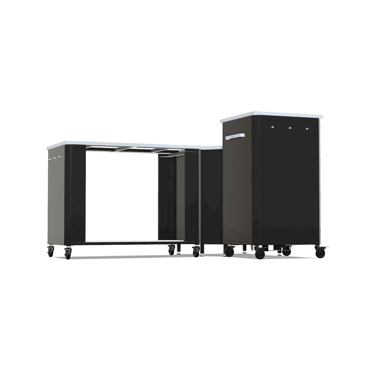 Cozze Outdoorküche Bundle mit Ecktisch, offenem Modul 115 cm & hohem Schrankmodul 60 cm mit Edelstahlplatte
