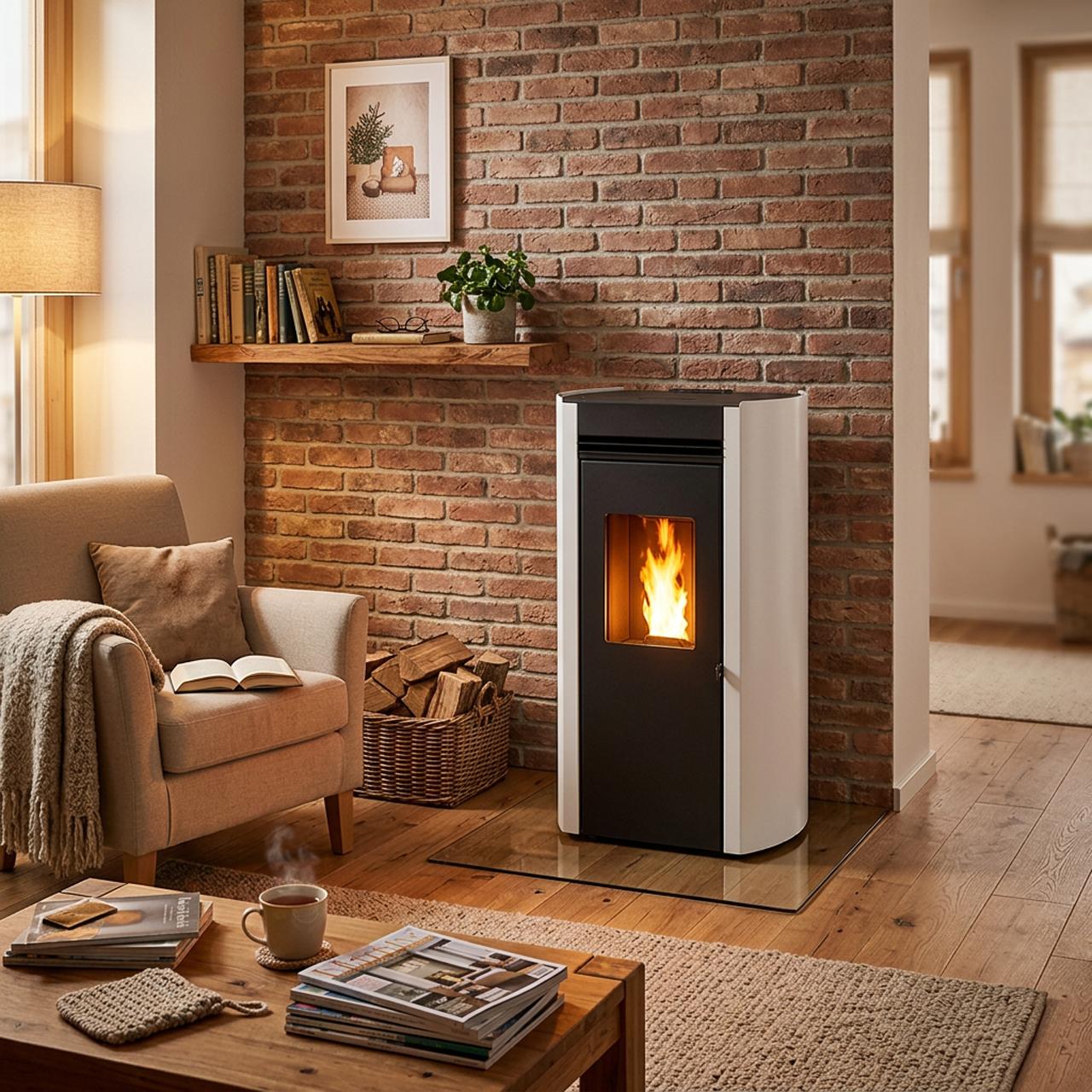 Pelletofen Palazzetti Ecofire Flo TC 6, 6 kW - Ausführung: Stahl Weiß