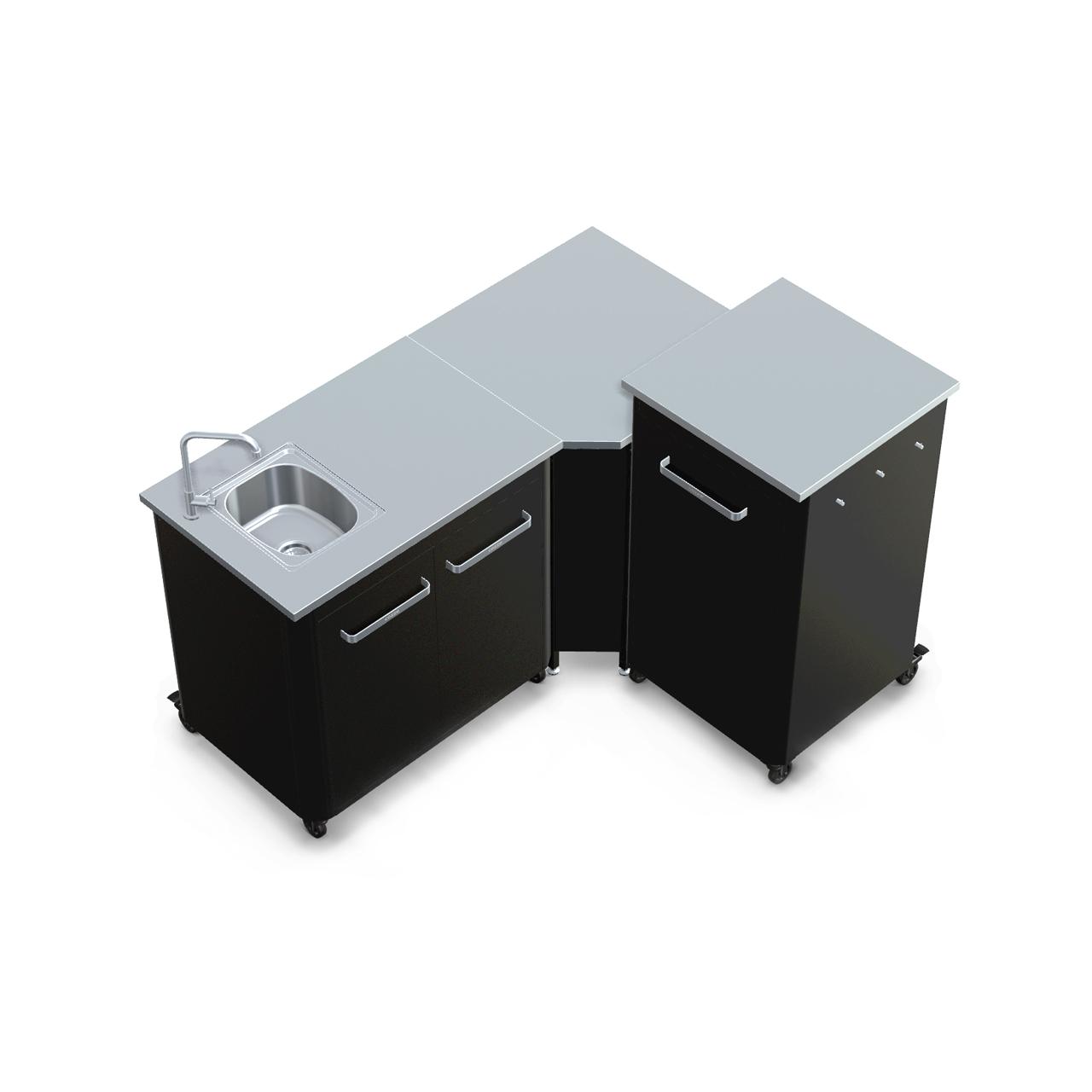 Cozze Outdoorküche Bundle mit Ecktisch, Spülenschrank 90 cm & hohem Schrankmodul 60 cm mit Edelstahlplatte
