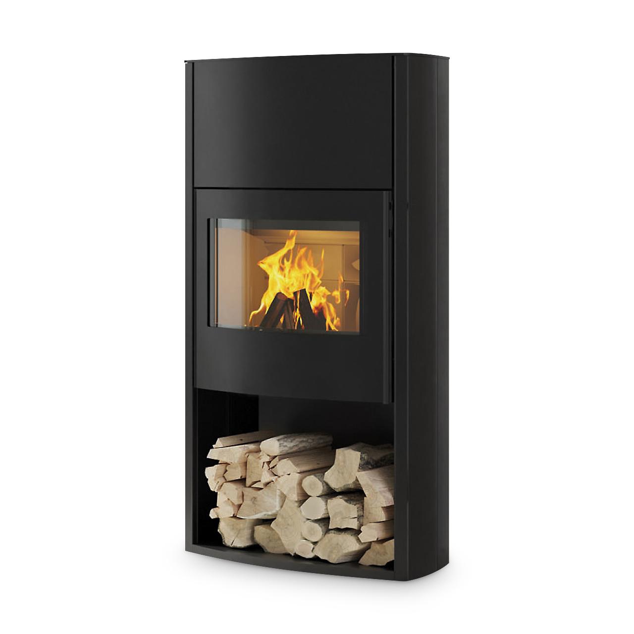Kaminofen Cera Design Genius mit 7 kW - Verkleidung: Stahl Schwarz - Holzfach: offen