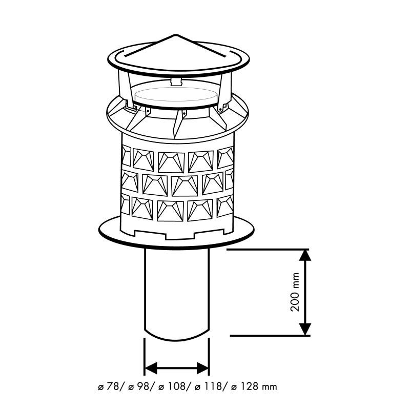 Schornsteinaufsatz Windkat 130 mm, Einschub Rund - Einsteckstutzen, rund: Ø 78 mm