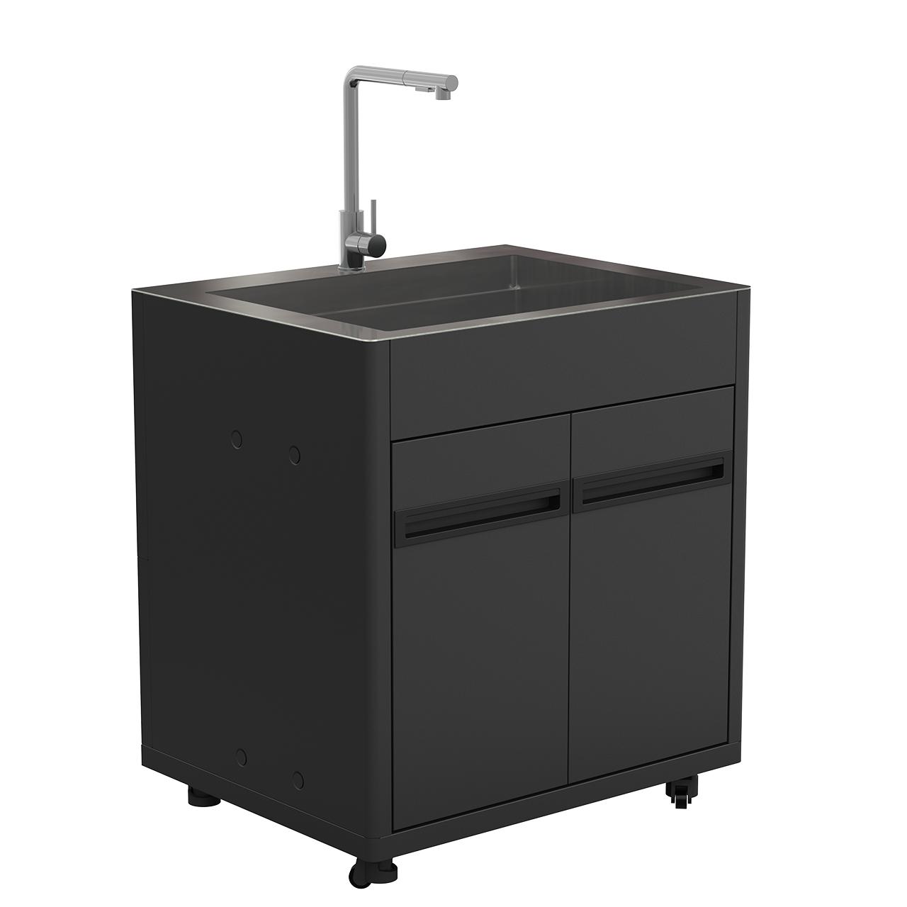 Outdoorchef Heat Outdoorküche X-515 mit X-245, Spülbecken, Schubladenschrank und Apothekerauszug inkl. Arbeitsplatte aus Granit und Sockelblende