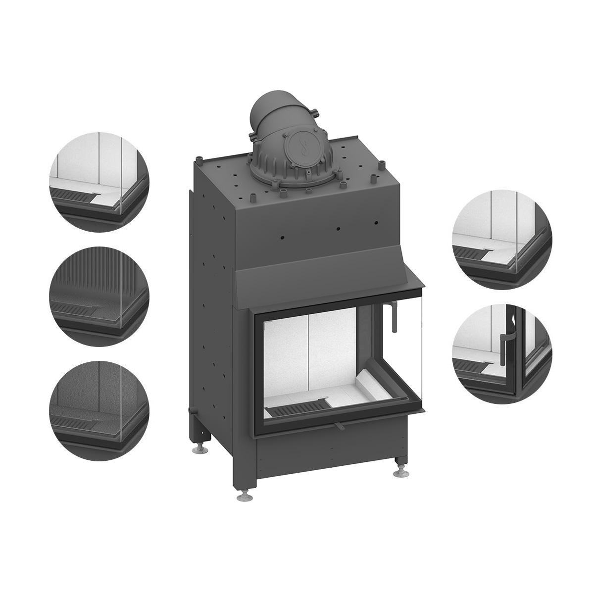 Eck-Kamineinsatz wasserführend Schmid Ekko W R 67(45)51 s mit 14,9 kW