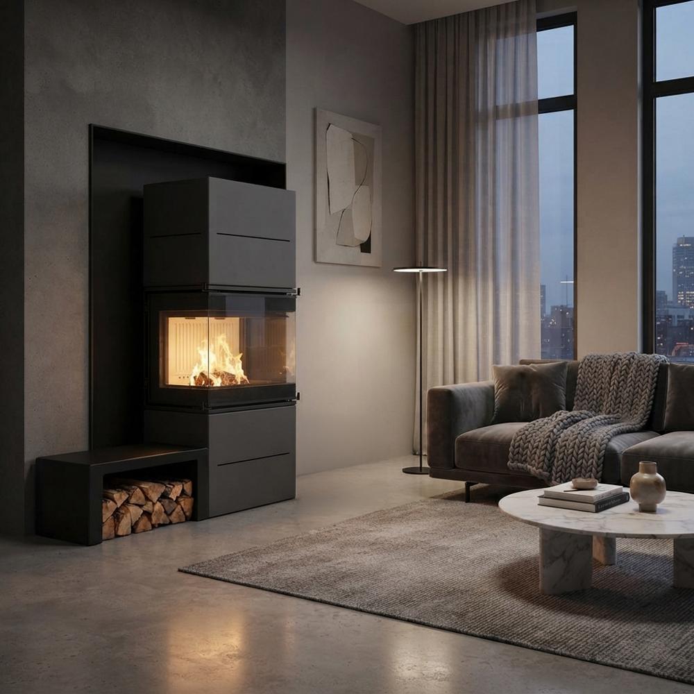 A.Caminetti Seitenbank & Holzlagerfach U-Form