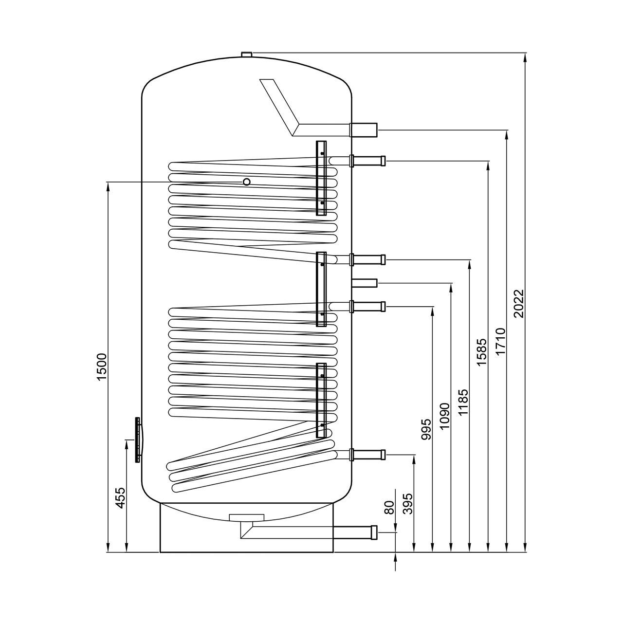 Solarspeicher TWL Typ ESO 1000 l mit 2 Wärmetauschern