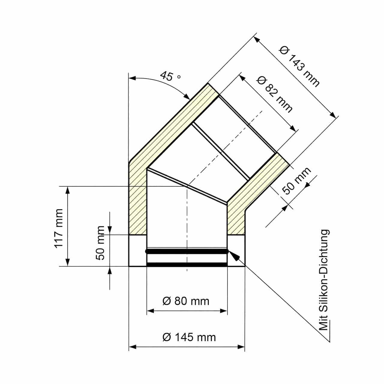 Doppelwandiges Pelletofenrohr Bogen DN 80 mm 45° Schwarz