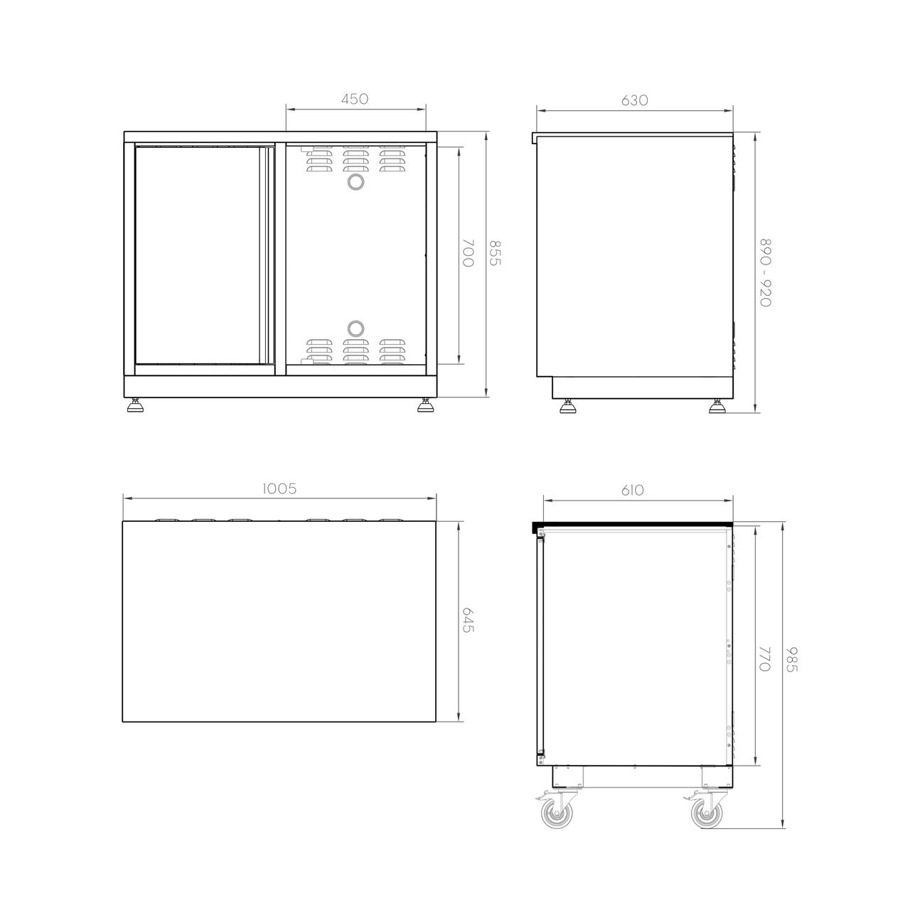Outdoorküche vivandio quub / Mobile Outdoorküche mit Grill, Kühlschrank & Schubladen - Ausführung: silber - Mobilität: mit Stellfüßen