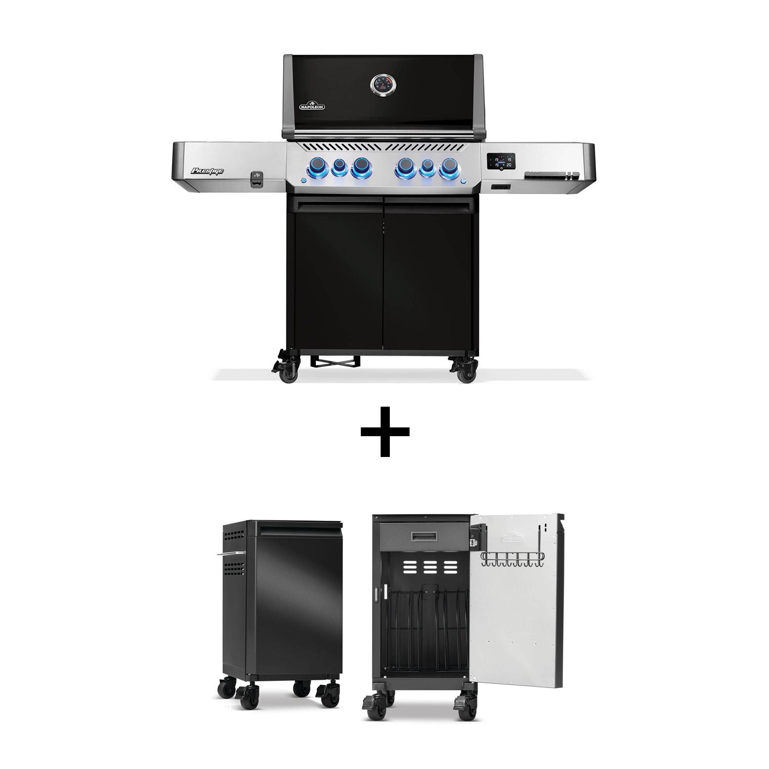 Gasgrill Napoleon Prestige 500 Connected Schwarz mit SIZZLE ZONE und Edelstahl-Heckbrenner (2026) Bundle inkl. 2 Unterschränken