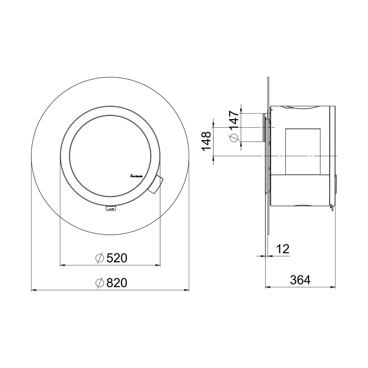 Kaminofen Nordpeis ME Wall Wandkamin 5,8 kW Wand Ofen - Ausführung: ME Wall mit Seitenglas und Hitzeschutz