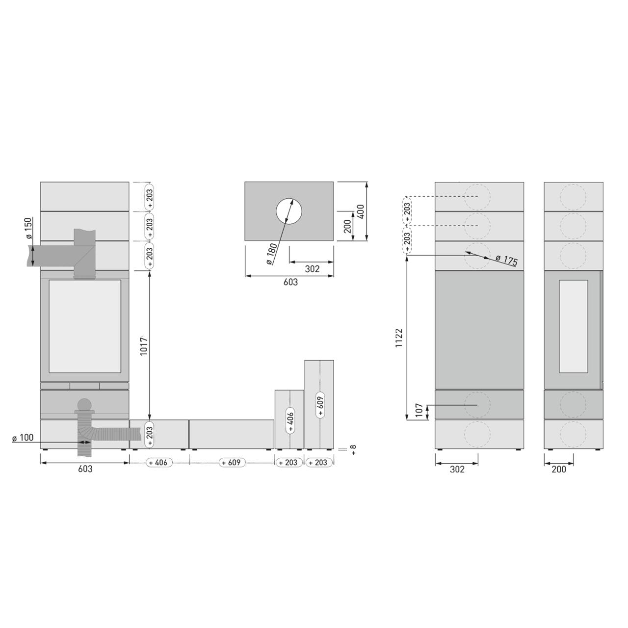 Kaminofen Skantherm Elements 603 2S 2.0, 9,9 kW - Ausführung: Türanschlag rechts (Griff links), Seitenscheibe rechts
