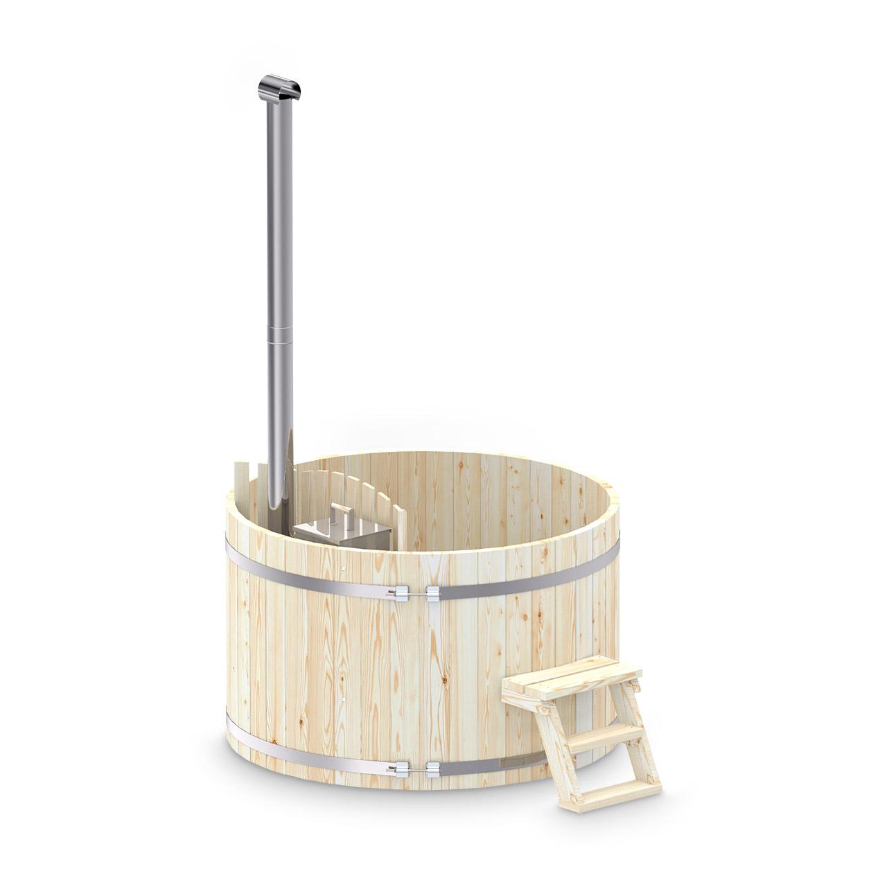 Hot Tub AA-Kaminwelt Badefass DN 2400 mm mit Innenofen - Holz: Fichte - Ofen: Edelstahl (24 kW)
