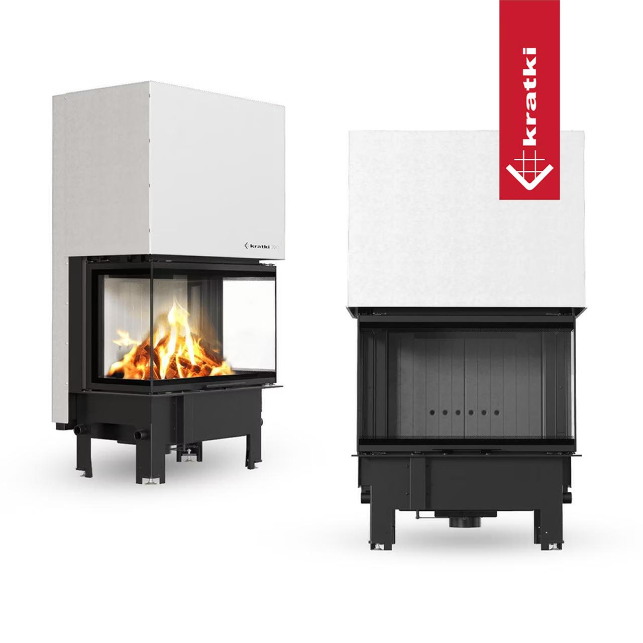 Kamineinsatz Kratki Regnor 800/400, 3 seitig mit Schiebetür 8 kW - Feuerraumauskleidung: weiß - Tür selbstschließend: nein