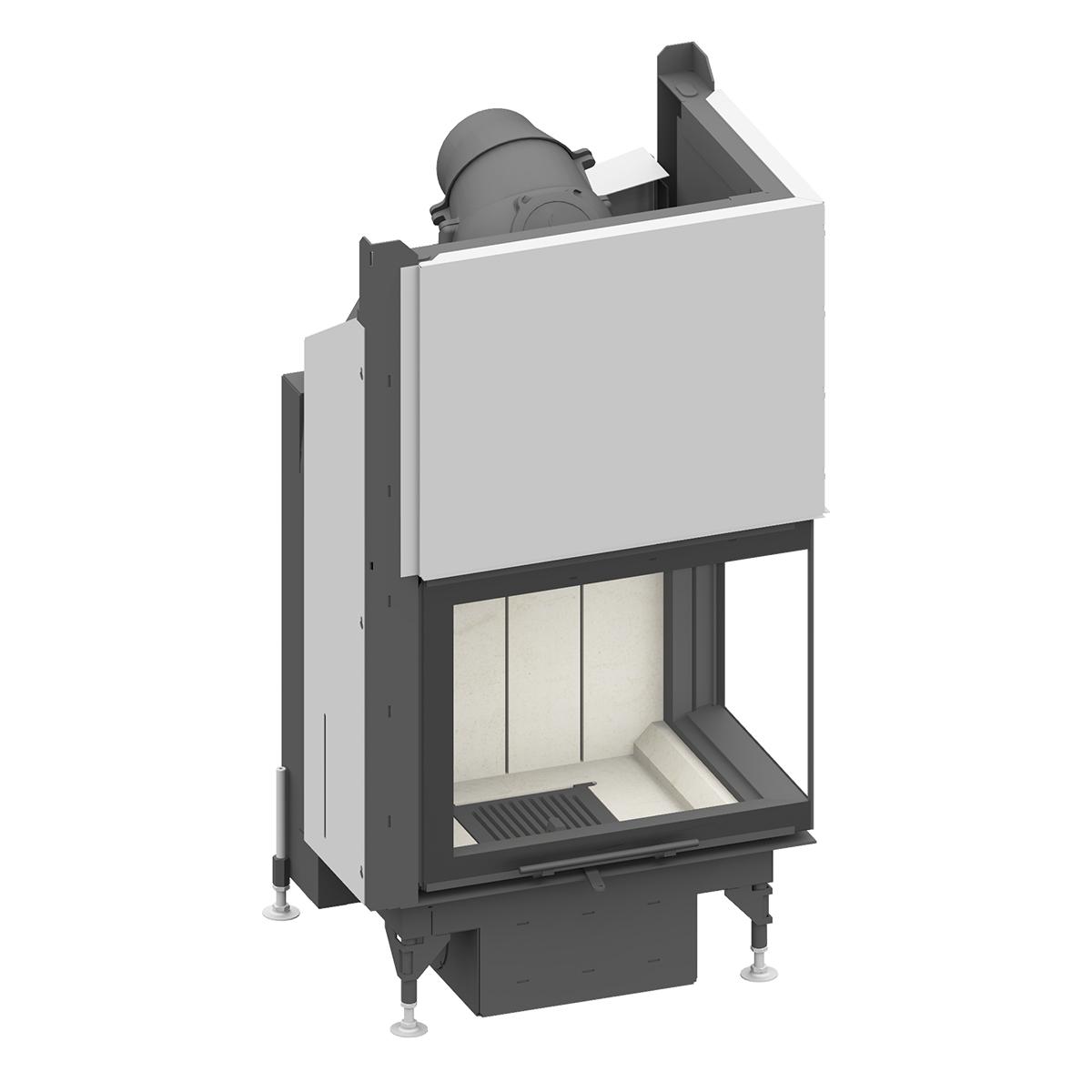 Eck-Kamineinsatz Schmid Ekko R 67(45) h evo mit 9 kW - Türhöhe: 51 cm - Brennraumauskleidung: Schamotte Weiß - modulares Blendrahmensystem: nein