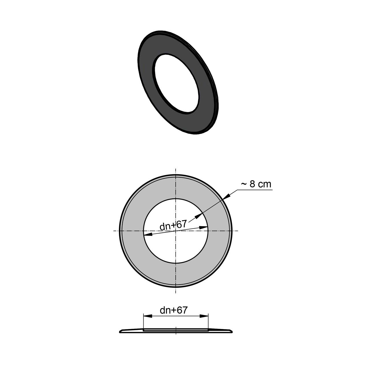 Doppelwandiges Ofenrohr Rosette DN 150 mm 8 cm Schwarz