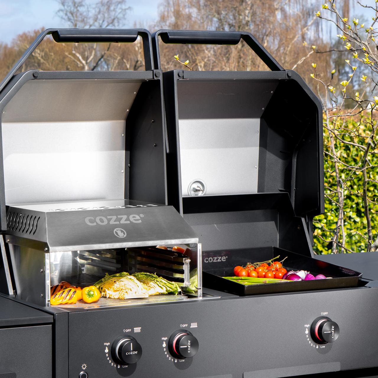 4-in-1 Plancha Grill Cozze G-900 Quattro mit 2 Brennern