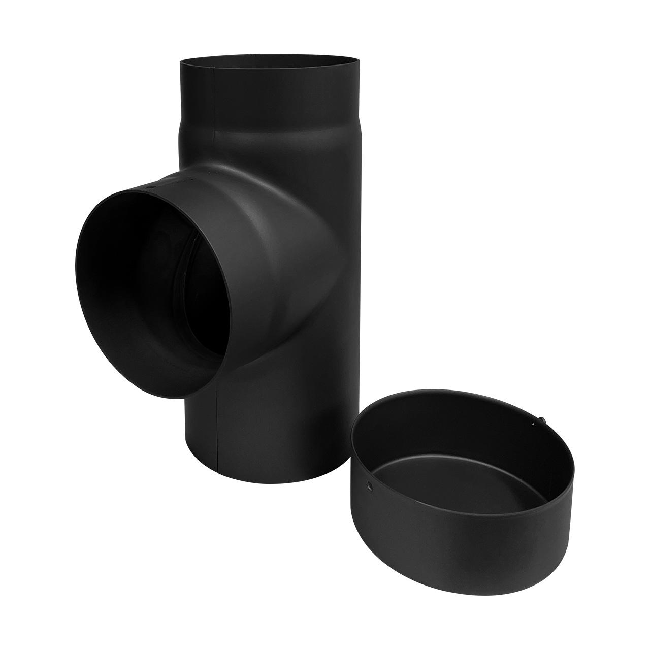 Ofenrohr T-Stück Kapselknie DN 120 mm Schwarz