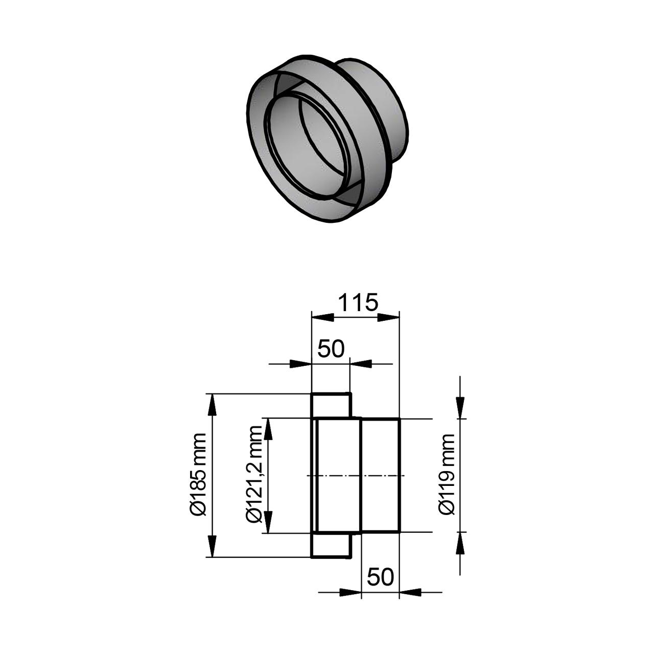 Doppelwandiges Ofenrohr Adapter DW/EW DN 120 mm Schwarz