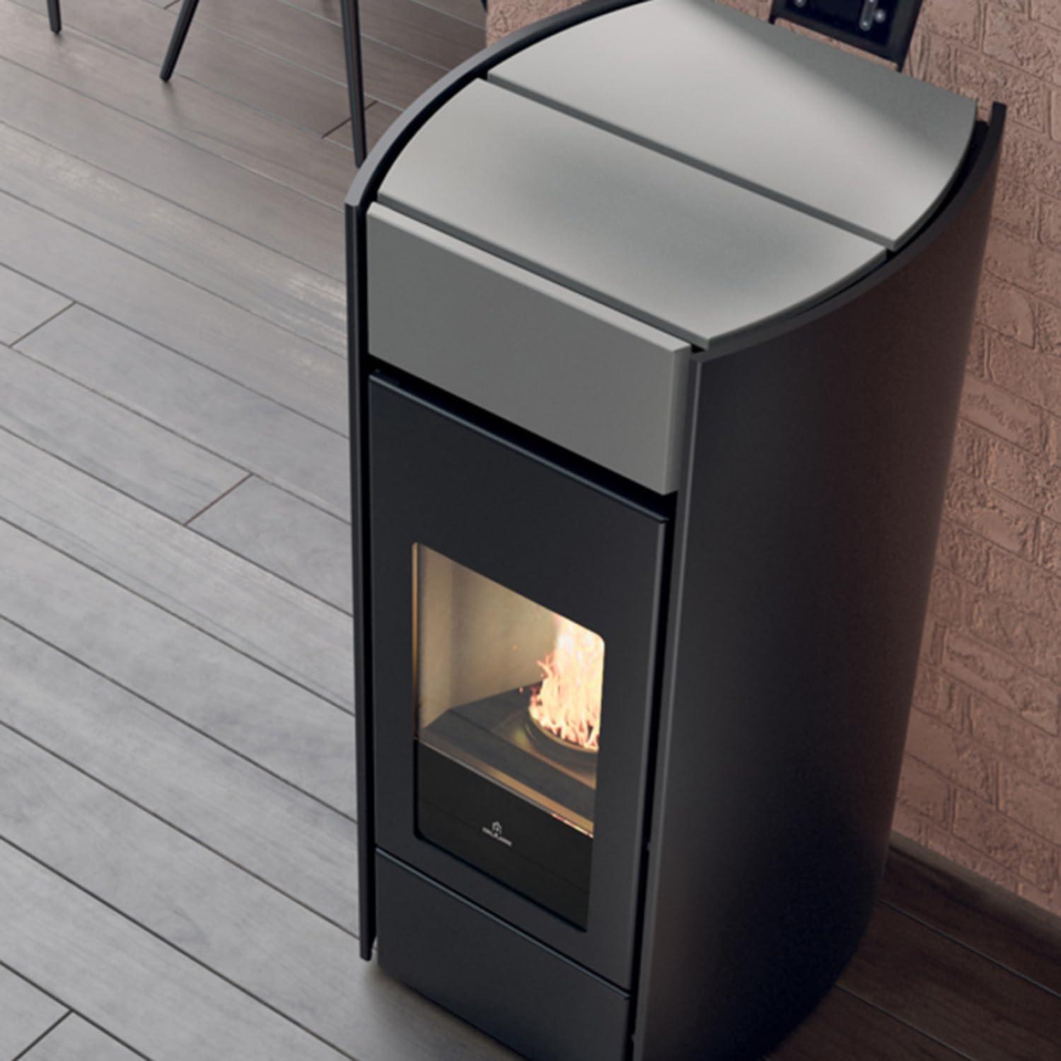 Pelletofen wasserführend Edilkamin Myrna H 15 Evo 14,9 kW - Keramik: Hellgrau