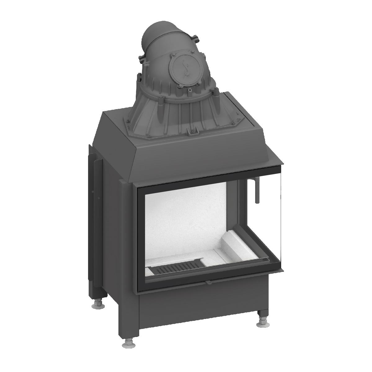 Eck-Kamineinsatz Schmid Ekko R 67(45) s mit 9 kW - Türhöhe: 57 cm - Türausführung: ohne Steg - Brennraumauskleidung: Schamotte Weiß