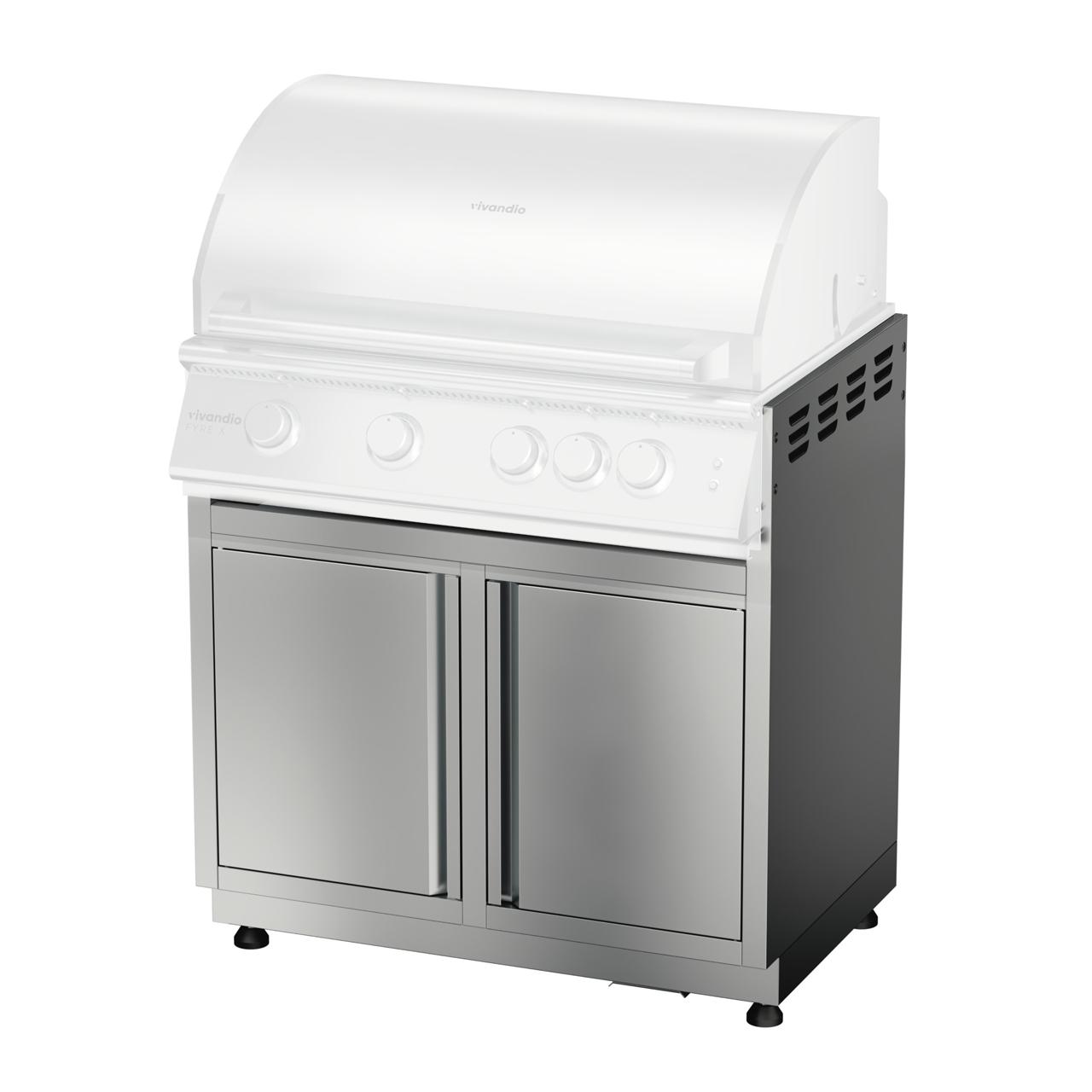 Outdoorküche vivandio quub / 32 Zoll Grillmodul Doppel Schrankmodul - Ausführung: Silber - Mobilität: mit Stellfüßen