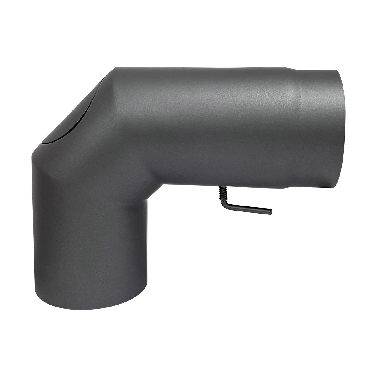 Ofenrohr Bogen 3tlg. starr geschliffen mit Tür und Drosselklappe DN 150 mm 90° Gussgrau