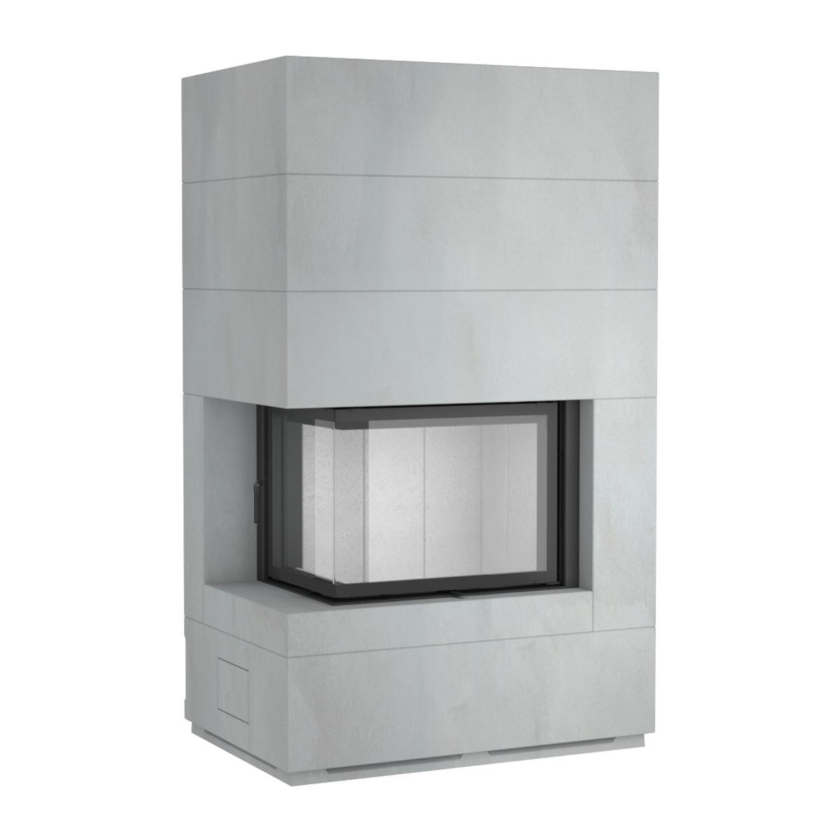 Kaminbausatz wasserführend Camina S10 mit 14,9 kW - Eckscheibe: links - Ausführung Kaminbausatz: Beton natur - Türausführung: schwenkbar - Feuerraumauskleidung: Schamotte weiß
