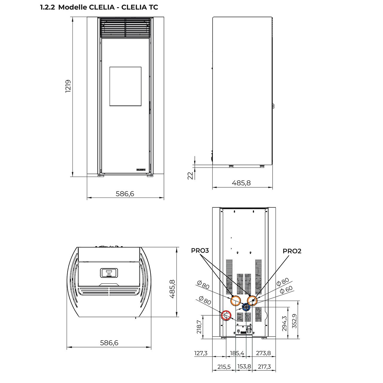 Pelletofen Palazzetti Clelia TC 9 Pro 2, 9 kW - Ausführung: Stahl Weiß