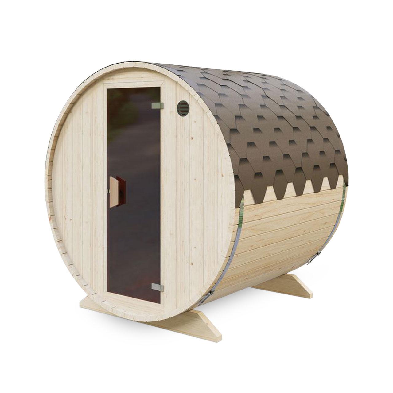 Gartensauna AA Kaminwelt S2 Saunafass S2, 2 m - Ausführung: Ø 2m mit Elektroofen 6 kW - Holz: Fichte