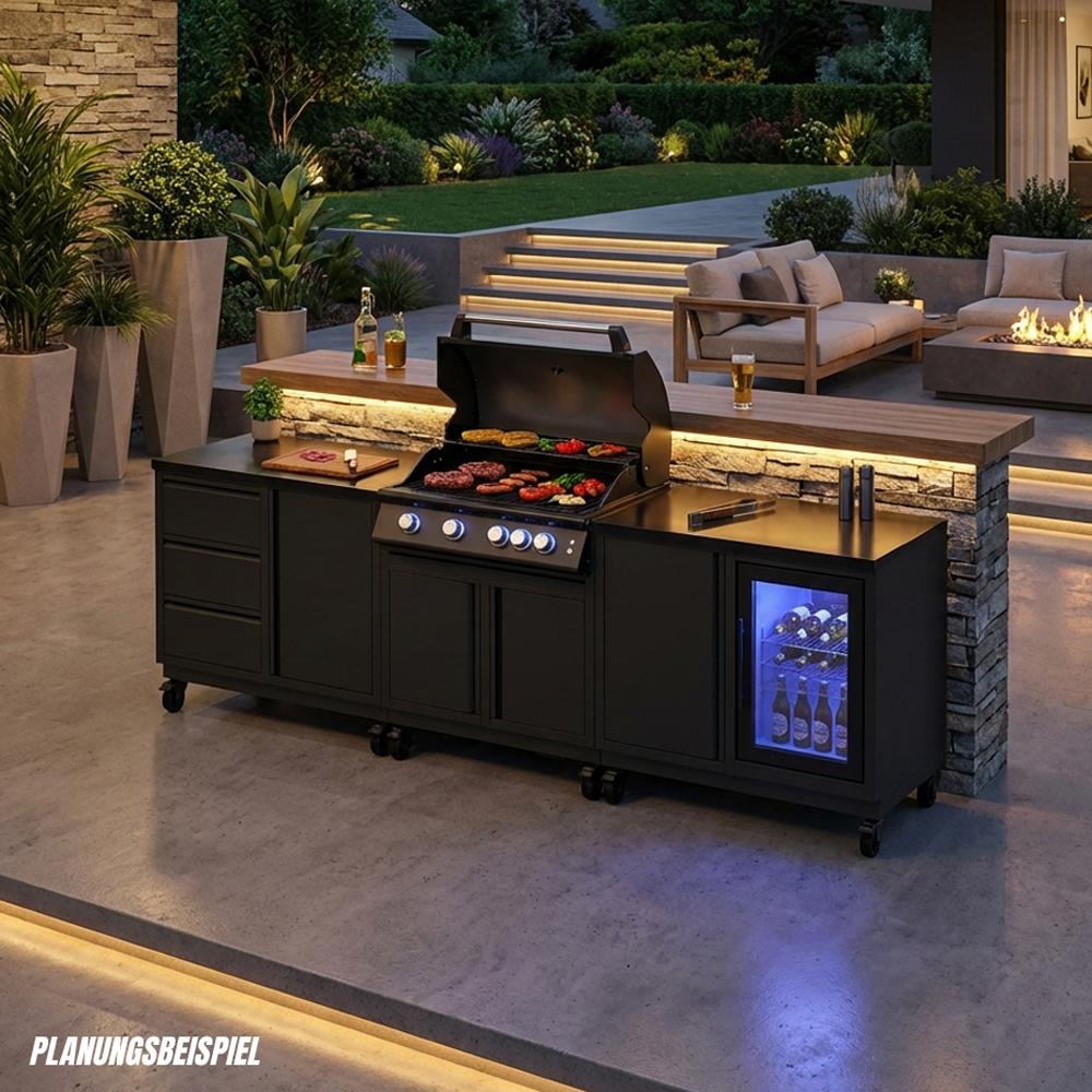 Outdoorküche vivandio quub / 32 Zoll Grillmodul Doppel Schrankmodul - Ausführung: Schwarz - Mobilität: mit Lenkrollen