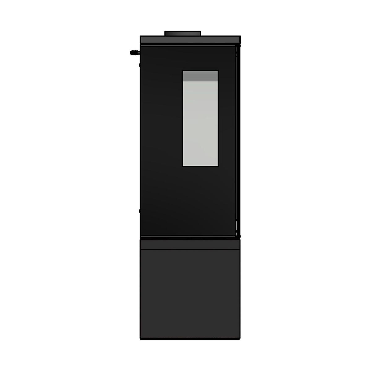 Kaminofen Cera Design Galileo Glas mit 5,5 kW - Sockel: Holz schwarz, vorn offen