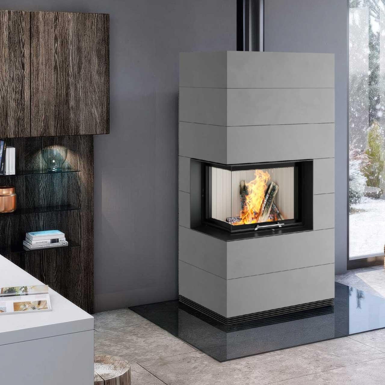 Kaminbausatz wasserführend Spartherm SIM Varia 2Lh H2O 13,3 kW - Ausführung: 2/3 Beton Fino - Feuerraumauskleidung: elfenbein
